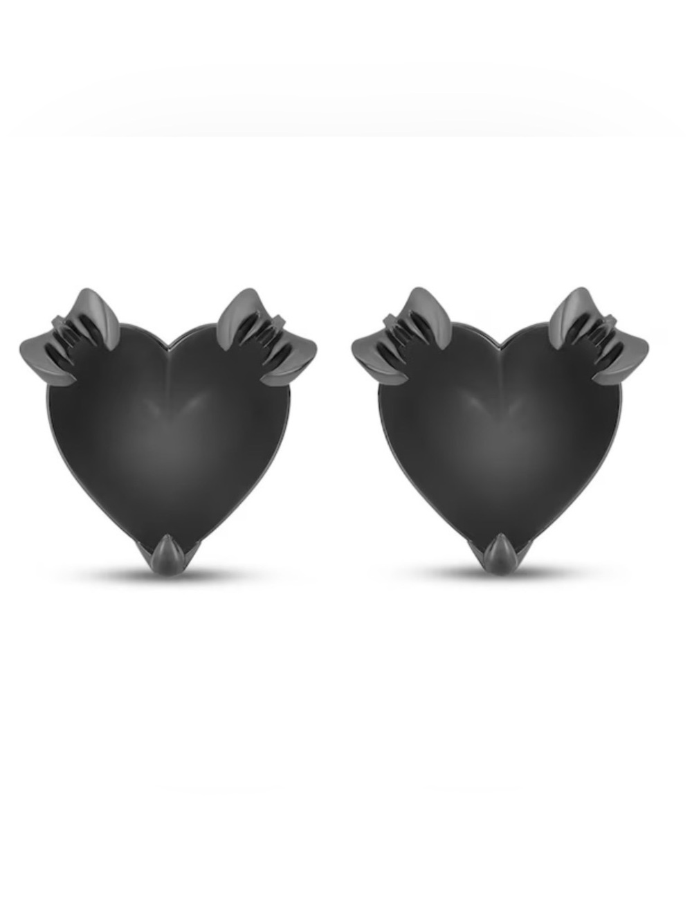 Heart-Shaped Black Onyx Stud Earrings